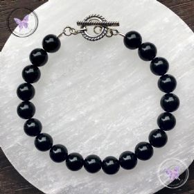 Black Onyx Healing Bracelet with Silver Toggle Clasp